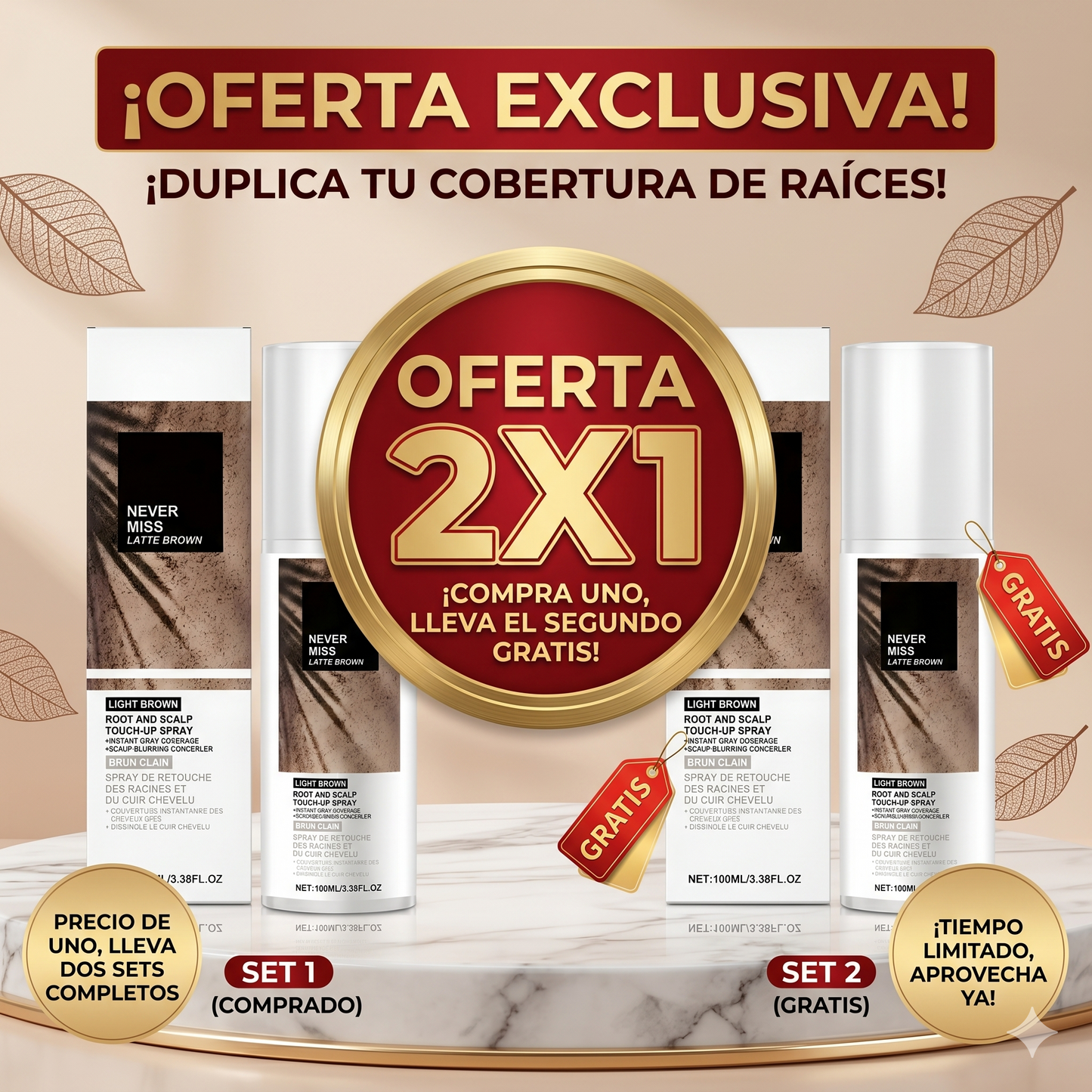 🎁 ¡¡Compra 2 al mejor precio! ⭐Spray Retoque de Raíces - Canas Cubiertas, Siempre Lista