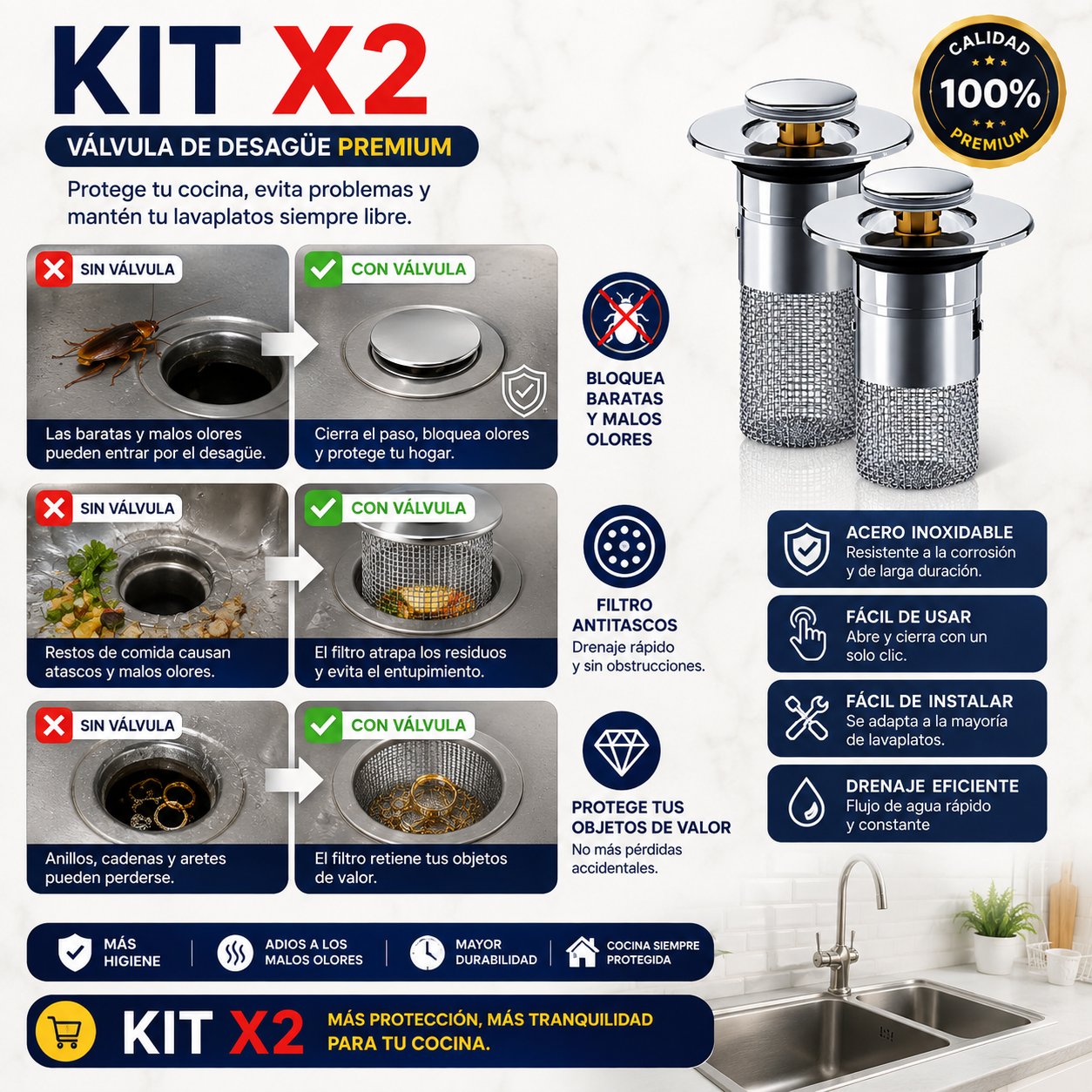 Kit x2 - Tapón Filtro Acero Inoxidable DuoBlock Steel®